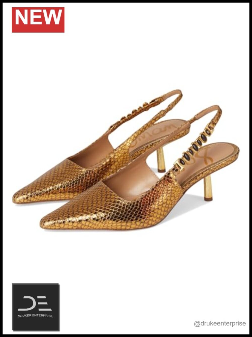 Sam Edelman Baker Slingback Kitten Heels, 2.25" Heel, Faux Leather Gold Studs